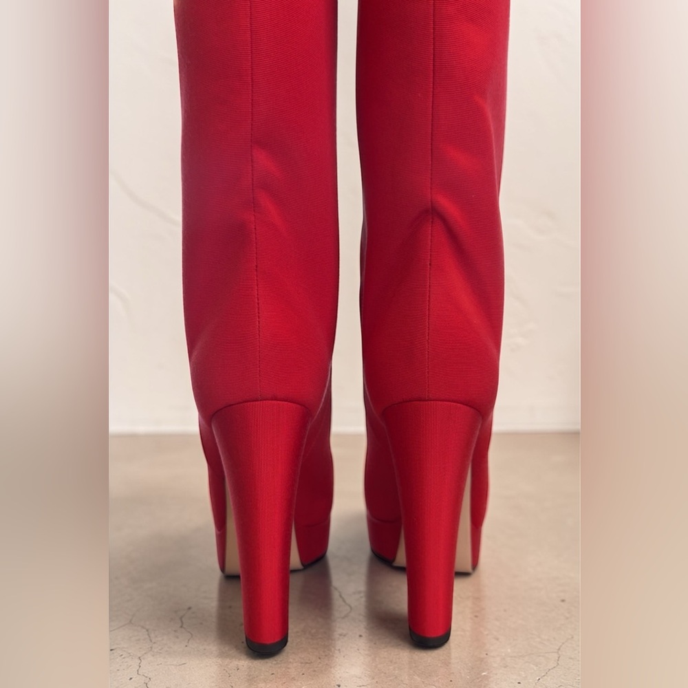 Gucci Red Heel Platform Runway Boots Ribbed Fabric Pull-on Size 36.5 US 6.5 - Picture 6 of 16